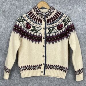 VTG Woolrich Cottagecore Mohair Blend Cardigan Sweater Womens L Floral Cozy Cute
